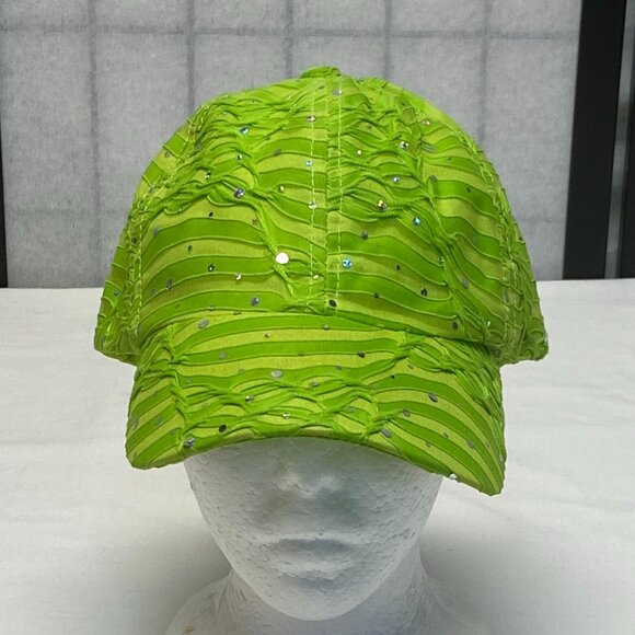 Something Special Burnout Glittery Lined Velcro Strap Baseball Trucker Cap Green - Picture 6 of 9